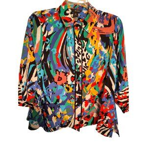 Ali Miles PL Blazer Jacket Top, Button, Abstract Bright Color, 3/4 Sleeve